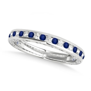 Diamond and Blue Sapphire Channel Set Wedding Band 14k White Gold 0.45ct - All