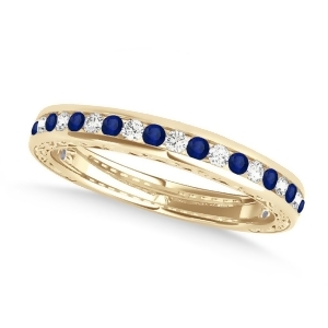 Diamond and Blue Sapphire Channel Set Wedding Band 14k Yellow Gold 0.45ct - All