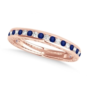 Diamond and Blue Sapphire Channel Set Wedding Band 18k Rose Gold 0.45ct - All