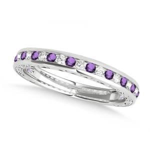Diamond and Amethyst Channel Set Wedding Band 14k White Gold 0.45ct - All