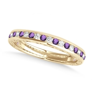 Diamond and Amethyst Channel Set Wedding Band 14k Yellow Gold 0.45ct - All