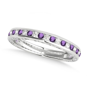 Diamond and Amethyst Channel Set Wedding Band 18k White Gold 0.45ct - All