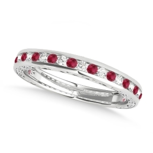 Diamond and Ruby Channel Set Wedding Band 14k White Gold 0.45ct - All