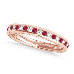 Diamond and Ruby Channel Set Wedding Band 14k Rose Gold 0.45ct - All