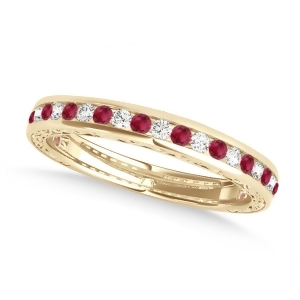 Diamond and Ruby Channel Set Wedding Band 18k Yellow Gold 0.45ct - All