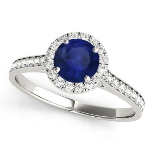 Diamond Halo Blue Sapphire Engagement Ring 14k White Gold 1.29ct - All