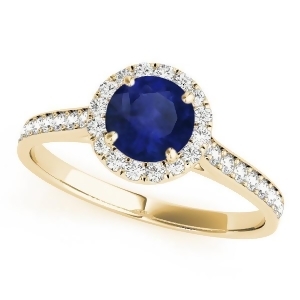 Diamond Halo Blue Sapphire Engagement Ring 14k Yellow Gold 1.29ct - All