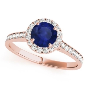 Diamond Halo Blue Sapphire Engagement Ring 14k Rose Gold 1.29ct - All