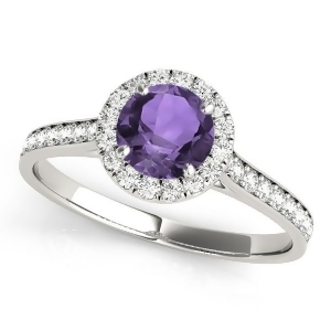 Diamond Halo Amethyst Engagement Ring 14k White Gold 1.29ct - All