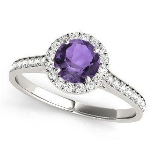 Diamond Halo Amethyst Engagement Ring 18k White Gold 1.29ct - All