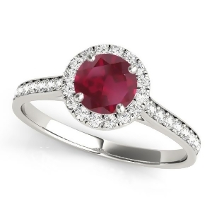 Diamond Halo Ruby Engagement Ring 14k White Gold 1.29ct - All