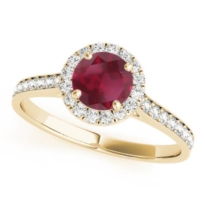 Diamond Halo Ruby Engagement Ring 14k Yellow Gold 1.29ct - All