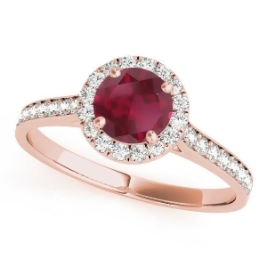 Diamond Halo Ruby Engagement Ring 14k Rose Gold 1.29ct - All