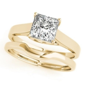 Diamond Princess Cut Solitaire Bridal Set 18k Yellow Gold 1.24ct - All
