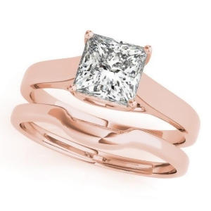 Diamond Princess Cut Solitaire Bridal Set 18k Rose Gold 1.24ct - All