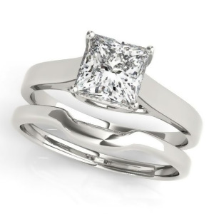 Diamond Princess Cut Solitaire Bridal Set 14k White Gold 1.24ct - All