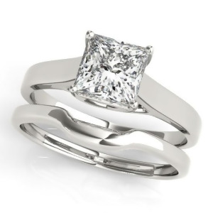 Diamond Princess Cut Solitaire Bridal Set 18k White Gold 1.24ct - All