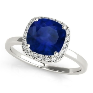Cushion Blue Sapphire and Diamond Halo Engagement Ring 14k White Gold 1.00ct - All
