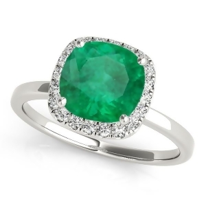 Cushion Emerald and Diamond Halo Engagement Ring 14k White Gold 1.00ct - All