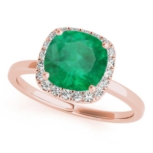 Cushion Emerald and Diamond Halo Engagement Ring 14k Rose Gold 1.00ct - All