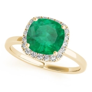 Cushion Emerald and Diamond Halo Engagement Ring 18k Yellow Gold 1.00ct - All