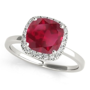 Cushion Ruby and Diamond Halo Engagement Ring 14k White Gold 1.00ct - All