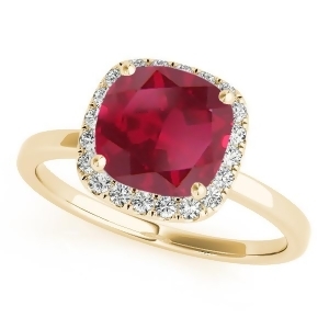 Cushion Ruby and Diamond Halo Engagement Ring 14k Yellow Gold 1.00ct - All