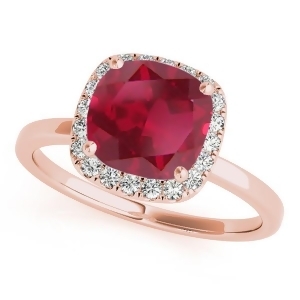 Cushion Ruby and Diamond Halo Engagement Ring 14k Rose Gold 1.00ct - All