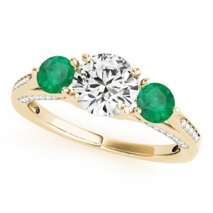 Three Stone Round Emerald Engagement Ring 14k Yellow Gold 1.69ct - All