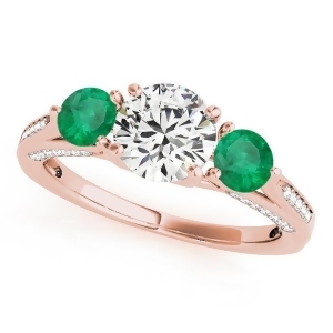 Three Stone Round Emerald Engagement Ring 18k Rose Gold 1.69ct - All