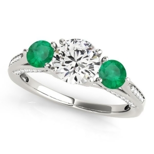 Three Stone Round Emerald Engagement Ring Palladium 1.69ct - All