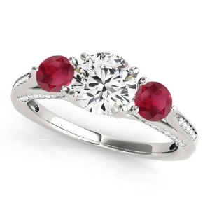 Three Stone Round Ruby Engagement Ring 14k White Gold 1.69ct - All