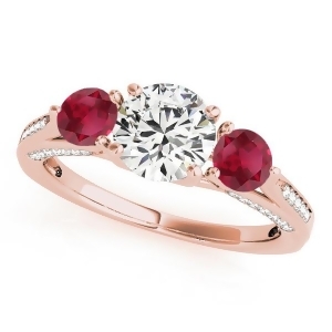 Three Stone Round Ruby Engagement Ring 14k Rose Gold 1.69ct - All