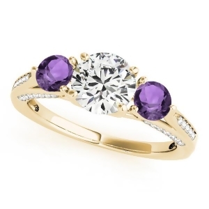 Three Stone Round Amethyst Engagement Ring 14k Yellow Gold 1.69ct - All