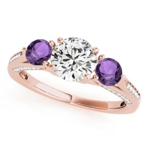 Three Stone Round Amethyst Engagement Ring 14k Rose Gold 1.69ct - All