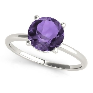 Amethyst and Diamond Solitaire Engagement Ring 14k White Gold 1.07ct - All