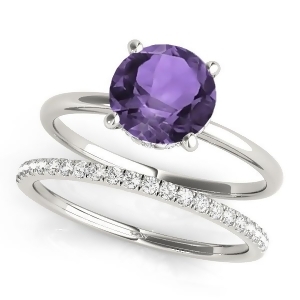 Amethyst and Diamond Solitaire Bridal Set 14k White Gold 1.20ct - All