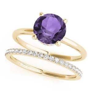 Amethyst and Diamond Solitaire Bridal Set 14k Yellow Gold 1.20ct - All
