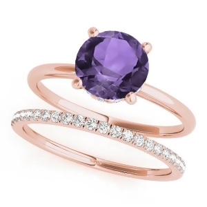 Amethyst and Diamond Solitaire Bridal Set 14k Rose Gold 1.20ct - All