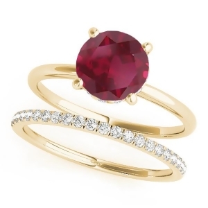 Ruby and Diamond Solitaire Bridal Set 14k Yellow Gold 1.20ct - All