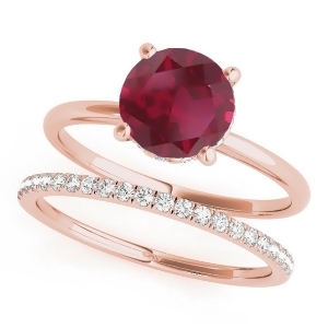Ruby and Diamond Solitaire Bridal Set 14k Rose Gold 1.20ct - All