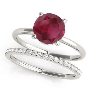 Ruby and Diamond Solitaire Bridal Set 18k White Gold 1.20ct - All