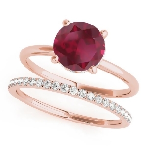 Ruby and Diamond Solitaire Bridal Set 18k Rose Gold 1.20ct - All