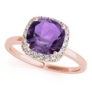 Cushion Amethyst and Diamond Halo Engagement Ring 14k Rose Gold 1.00ct - All