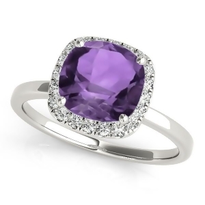 Cushion Amethyst and Diamond Halo Engagement Ring 18k White Gold 1.00ct - All