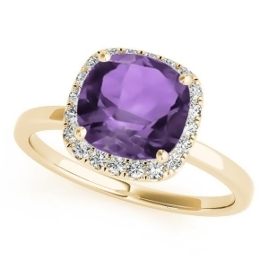 Cushion Amethyst and Diamond Halo Engagement Ring 18k Yellow Gold 1.00ct - All
