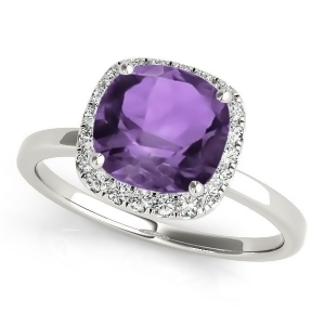 Cushion Amethyst and Diamond Halo Engagement Ring Platinum 1.00ct - All