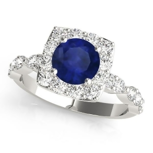 Diamond and Blue Sapphire Square Halo Engagement Ring 14k White Gold 1.72ct - All