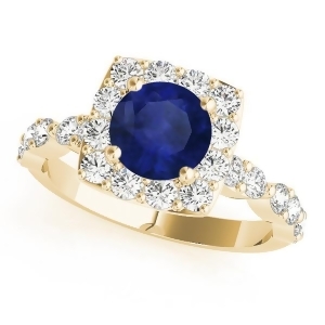 Diamond and Blue Sapphire Square Halo Engagement Ring 14k Yellow Gold 1.72ct - All