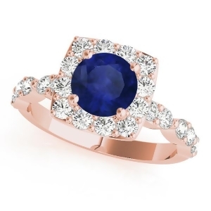 Diamond and Blue Sapphire Square Halo Engagement Ring 14k Rose Gold 1.72ct - All